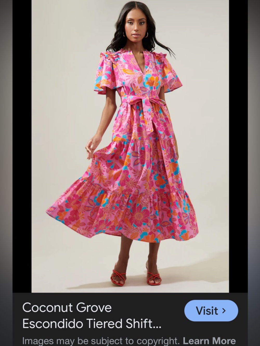 Sugarlips Pink Floral Tie-Waist Maxi Dress with Orange & Teal Accents